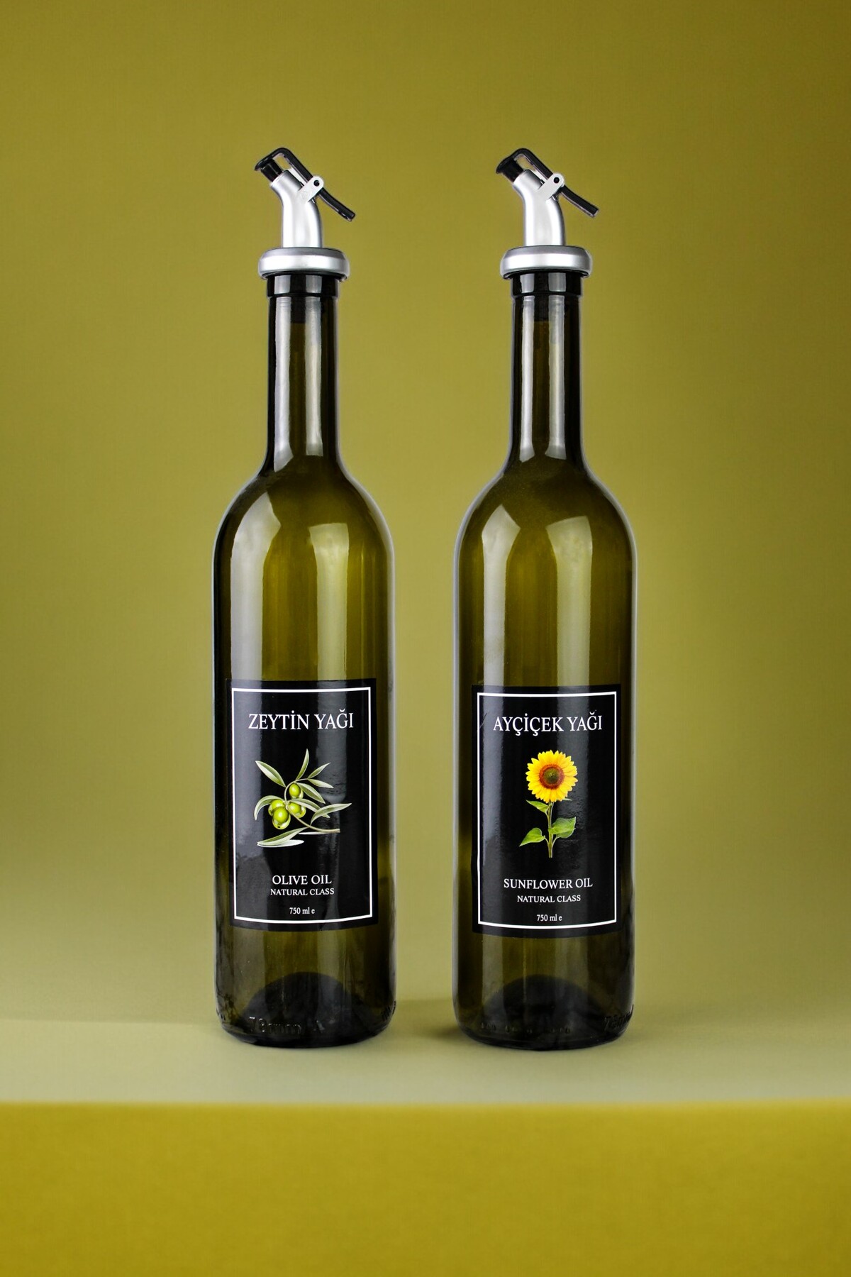 Amber 2'li 750 ml Zeytinyağı Sıvıyağ Şişesi Yağdanlık Yağlık